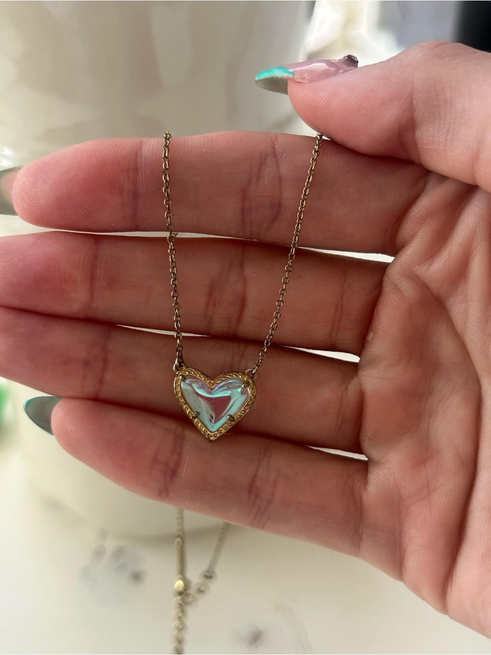 Kendra Scott Gold Heart Necklace with Iridescent Center